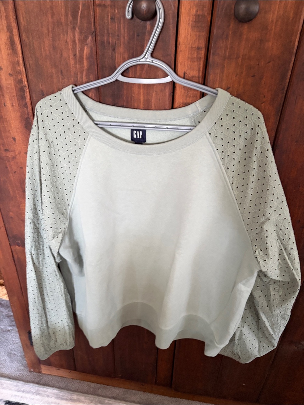 GAP Light Sage Perforated Sleeve Crewneck Sweatshirt